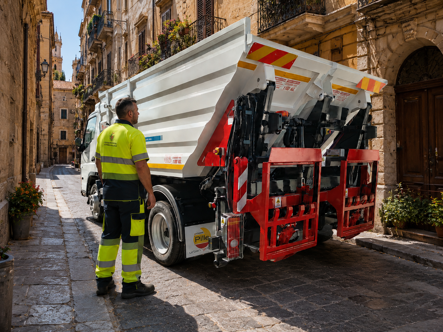 Bi-vasca Officine Pilla da 5 m³ su veicolo M21, vista posteriore